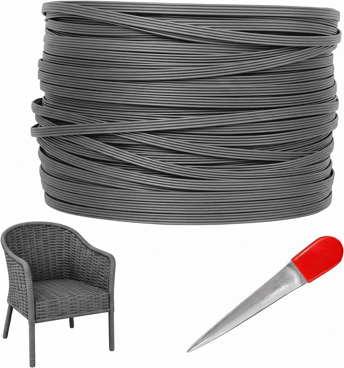 130 m kunststof gevlochten rotan, plat geweven PE-rotan met weefgereedschap voor reparatie van tuinmeubelen, synthetisch rotan reparatiemateriaal voor rotanstoelen, zitmeubels en manden