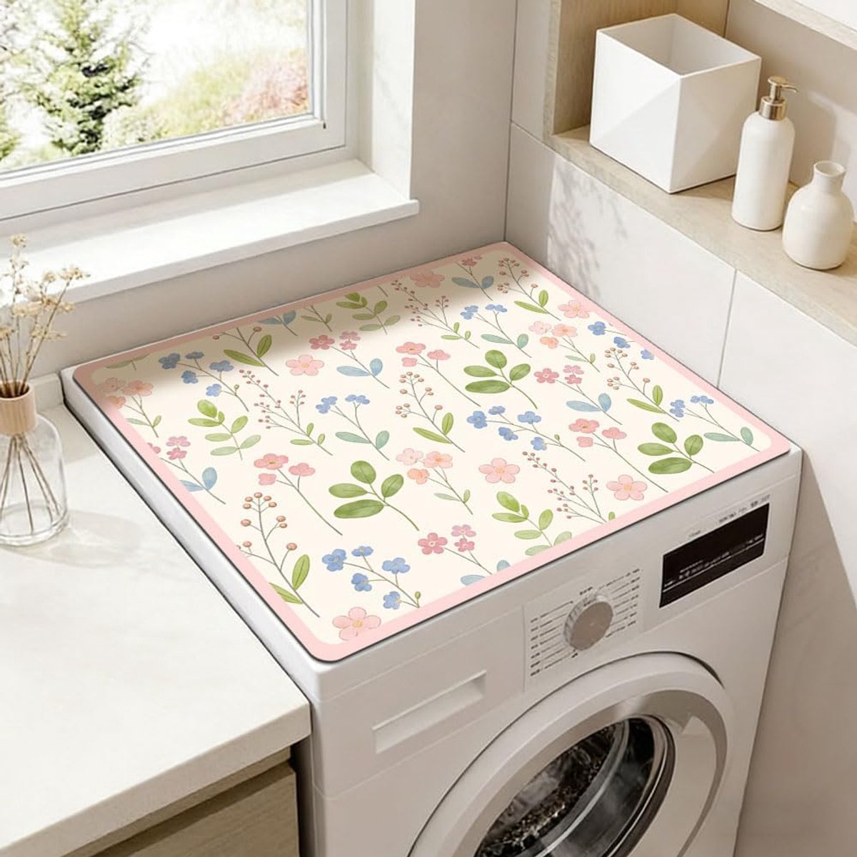 Kleurrijke Bloemenprints Wasdroger Stofkap Mat Voor Top Bladeren Wasmachine Stofkap Pad Sneldrogend Absorberende Antislip Covers voor Wasruimte Keuken Badkamer 60x50cm