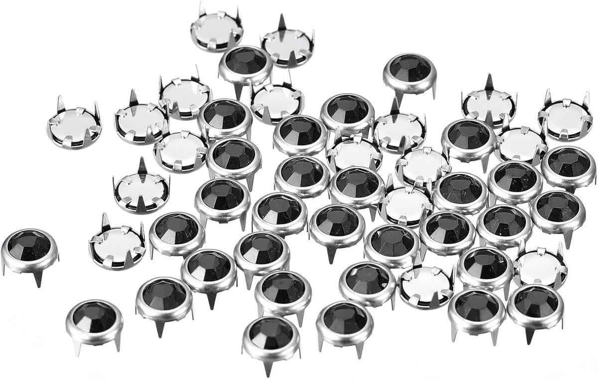 Sourcing map 50 stuks strass-klinknagelnavullingen, 8 mm, iriserende 4 klauwnagelkop-klinknagels, versieringen, decoratieve klinknagels voor doe-het-zelf lederhandwerk, kleding, tassen, riemen (zwart)