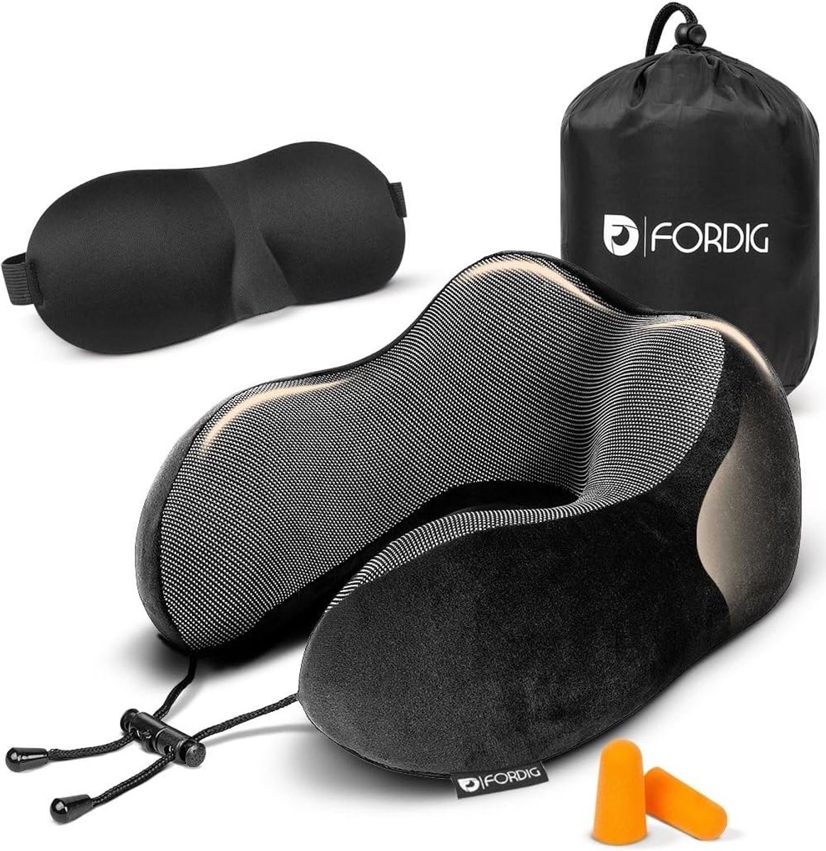Nekkussen Premium - Geheugenfoam - Inclusief slaapmasker en oordoppen - Ondersteunt nek en houding - SnelShoppen
