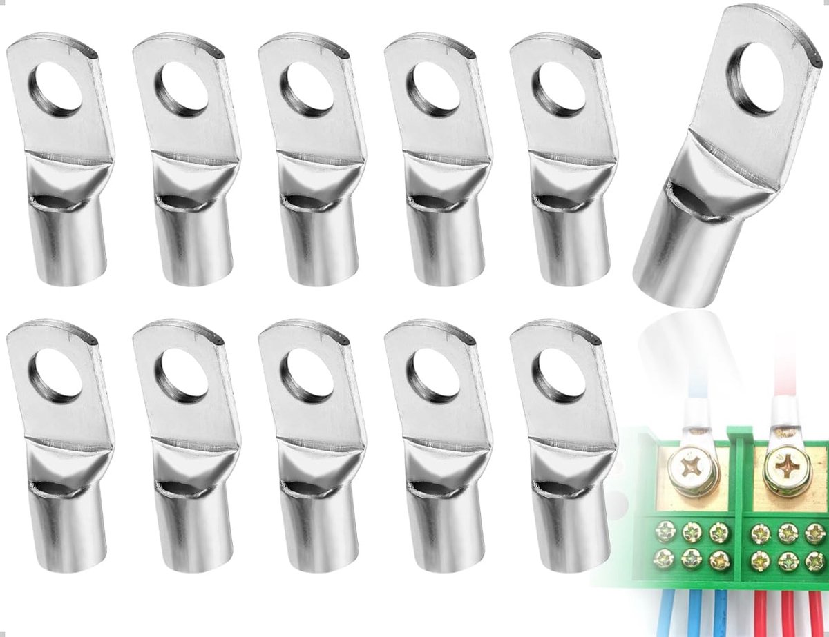 10 stuks buiskabelschoenen, koper, M8, niet-geïsoleerde SC-kabelconnectoren, gebruikt voor auto, machinebouw, elektronica, bouw, motorvermogensplaat (zilver)
