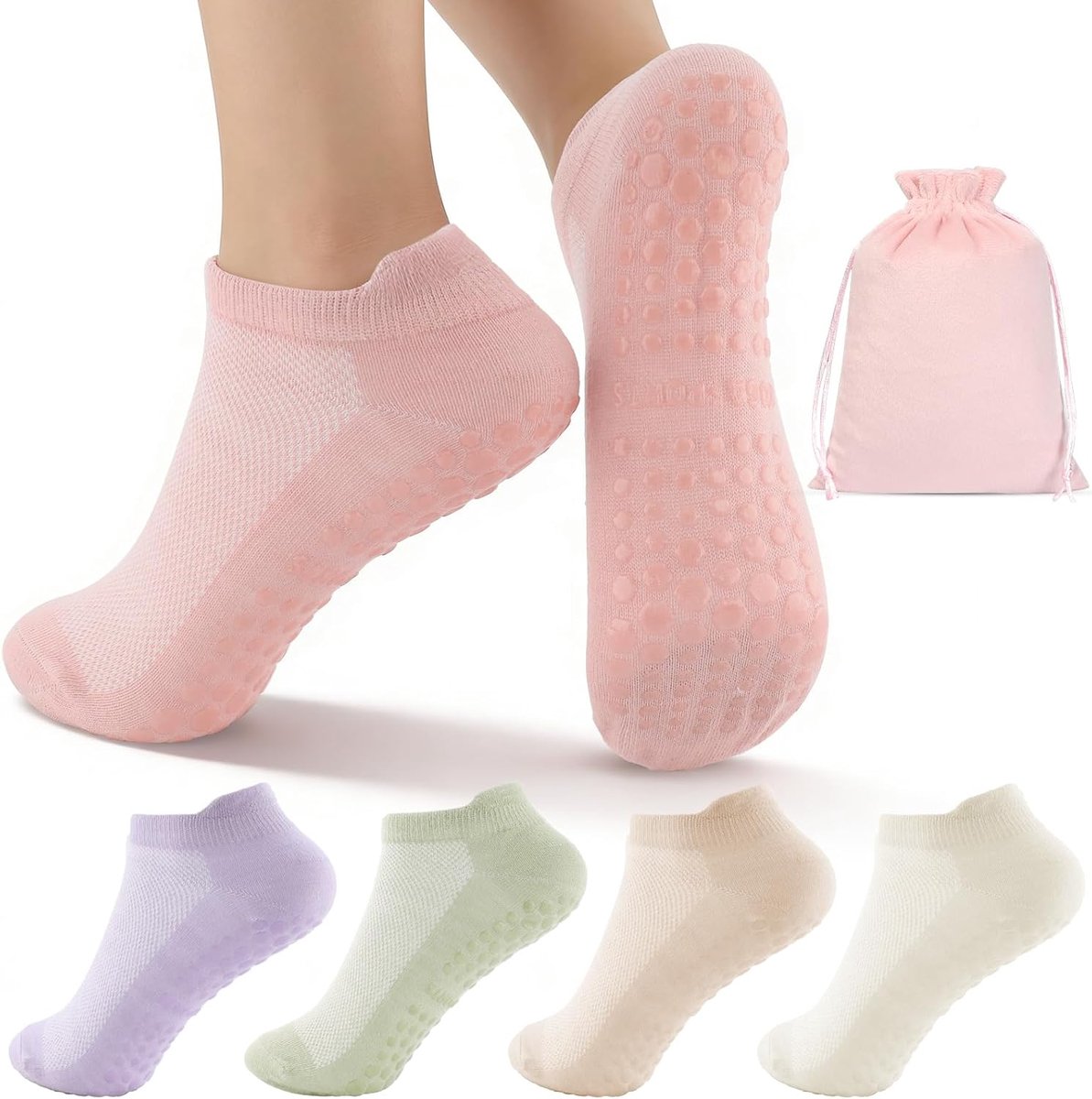 Sokken voor Vrouwen Antislip Yoga Sokken Katoen Ademend Enkel Stijl voor Barre Dance Gym Home Reformer Training Studio Gebruik