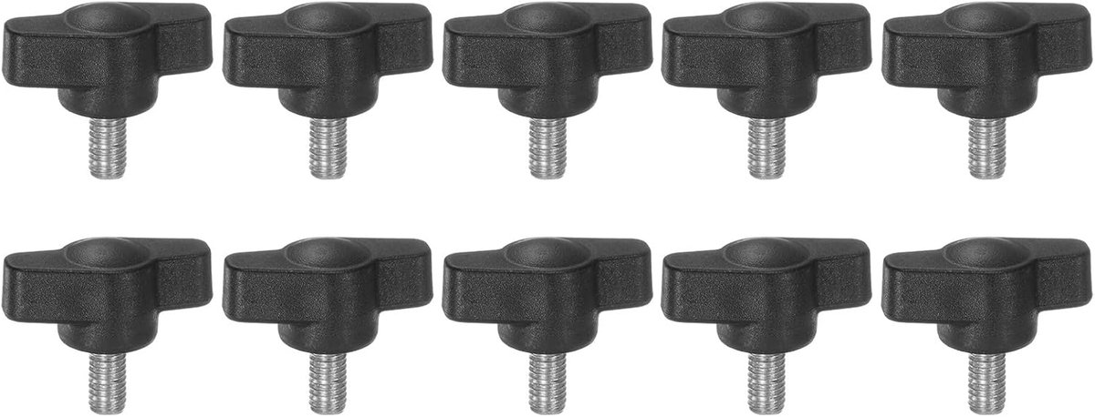 10 stuks T-grepen met vleugelkopschroef M5 x 10 mm T/Z kunststof met standaard buitendraad, verstelbare handgrepen, handspangrepen, gekartelde kopschroef, zwart
