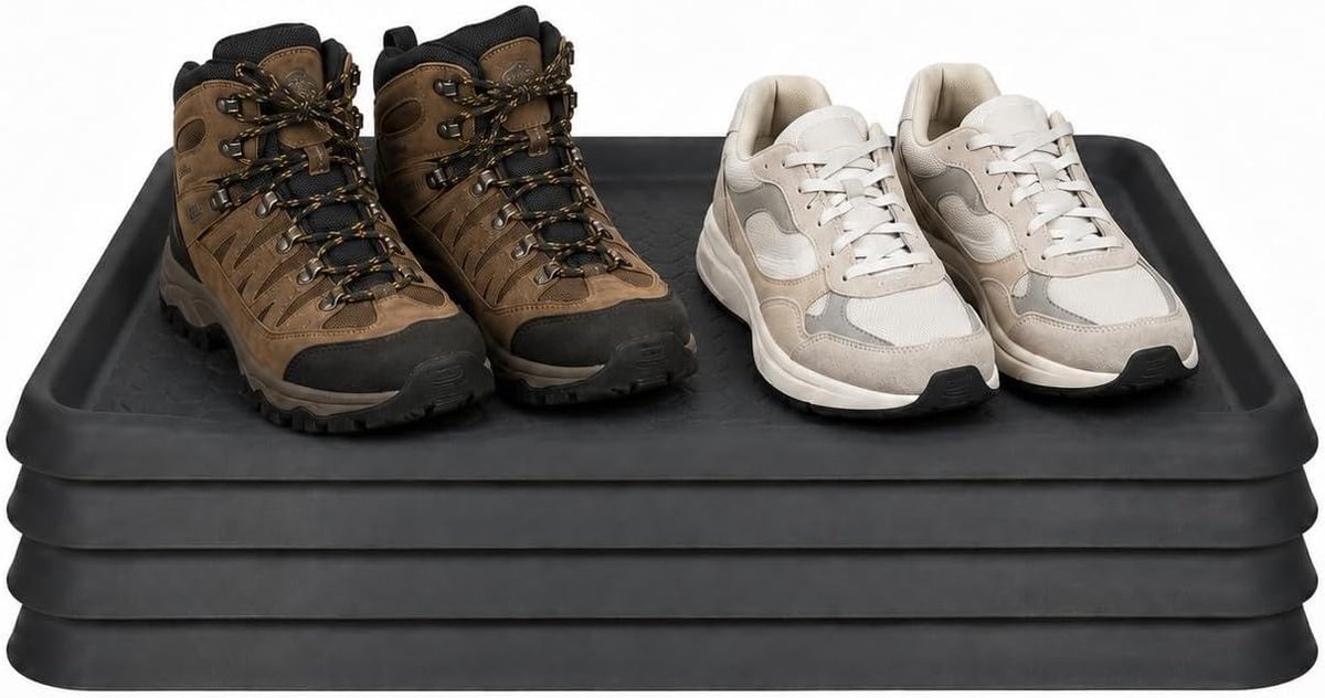 Set van 4 schoenenrekken Dry LxB 60x40cm zwart schoenafdruipmat | Kunststof, voor schoenen, dierenbakken, tuin en huishouden, zwart, met verhoogde rand, gestructureerd legvlak, afdruipbak