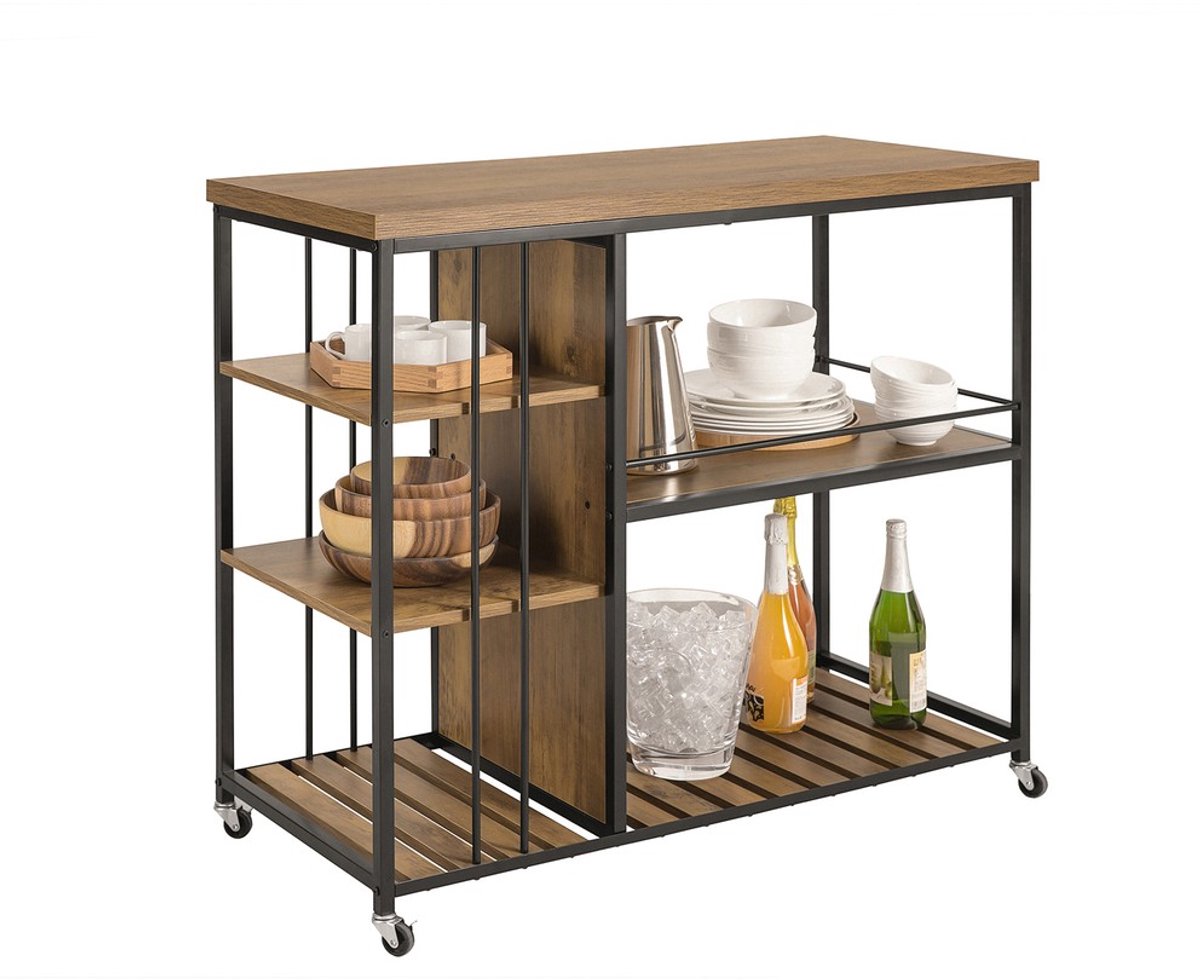 SoBuy Keukentrolley op Wieltjes - Serveerwagen met Werkblad - Industriële Stijl - 4 Planken Open Opbergruimte - 110 x 45 x 92 cm - SVW18-II-F