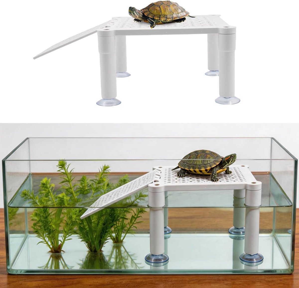 Schildpad Basking platform met ladder en zuignappen, voor schildpadden, waterschildpadden, accessoires, 16 x 16 x 8,5 cm