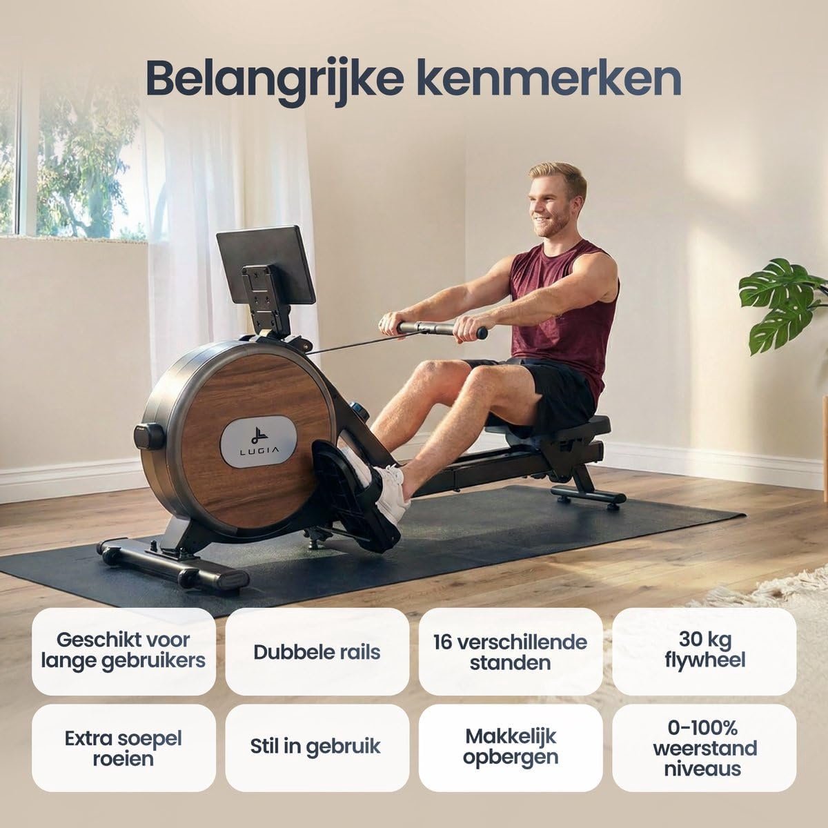 roeimachine - 16 weerstanden - opvouwbaar - full body workout - SnelShoppen