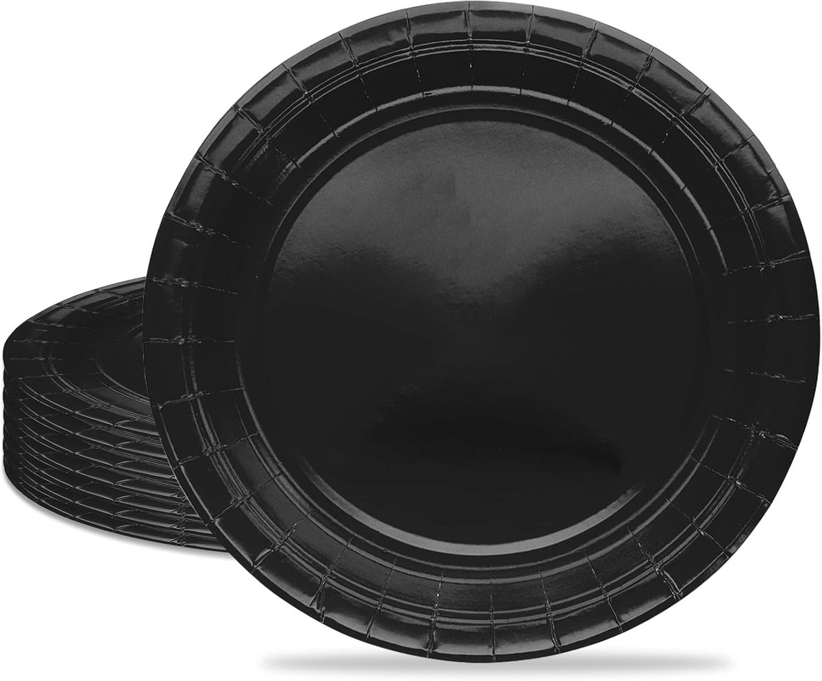 Borden, zwart papieren bord, 23 cm verjaardagsplaat voor volwassenen en kinderen, effen tafeldecoraties voor verjaardag, bruiloft, picknick, babyshower, zwarte feestartikelen