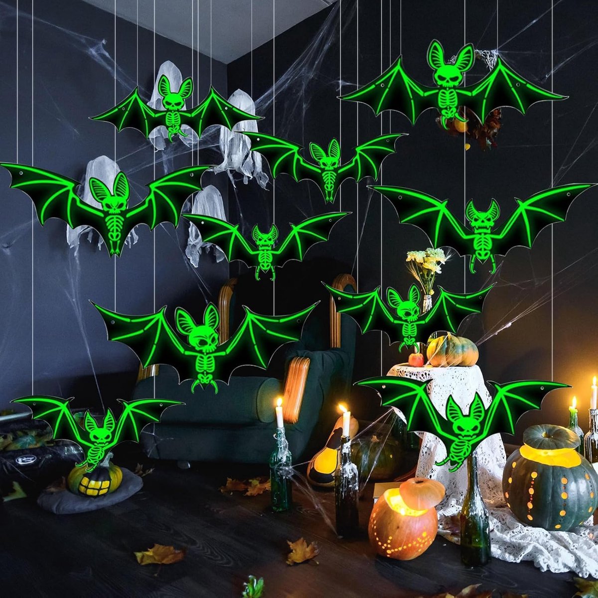 10 stuks Halloween gloed vleermuisdecoratie gothic heks stijl Halloween decoraties outdoor waterdicht verjaardagsfeest spooky decoraties terras en tuin decoraties