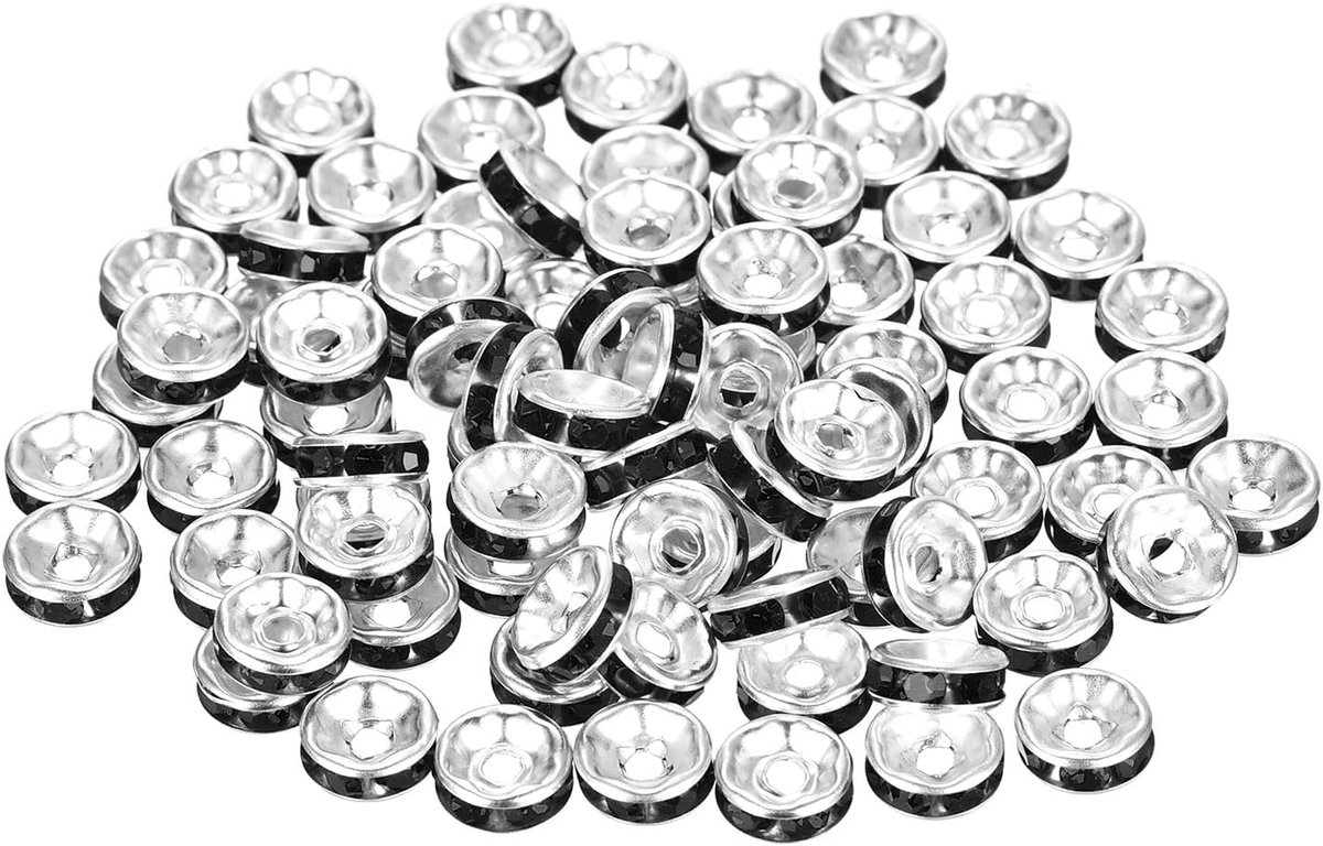 Kralen, 8 mm, strassteentjes, verzilverd, kristalkralen, afstandhouders voor doe-het-zelf sieraden, halskettingen, armbanden, hangers, zwart