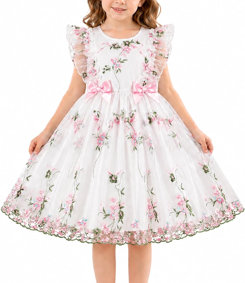 Meisjesjurk van tule met lange mouwen, tutu, prinsessenjurk voor meisjes, feestjurk voor verjaardagsfeest, kerstfeest en als bloemenmeisjesjurk, zachte ademende kinderjurk