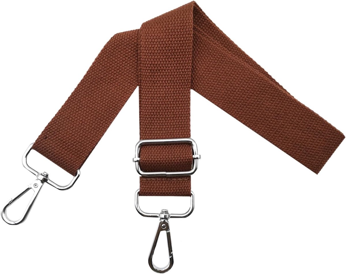 Tasriemen om te wisselen, schouderriem, tas, tasriem, verstelbaar, breed, 3,8 cm, met zilveren karabijnhaak, draagriem voor handtassen dames, tasband, tassen, bruin, Q8