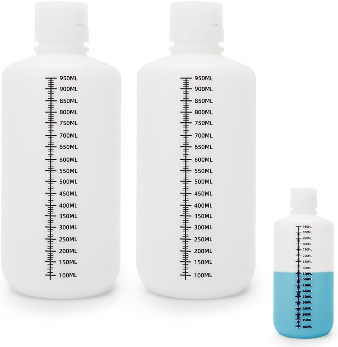 plastic flessen met doppen, kunststof flessen met smalle hals met schaal, laboratoriumreageerflessen, geschikt voor laboratorium, school en thuis, transparant, 2 stuks