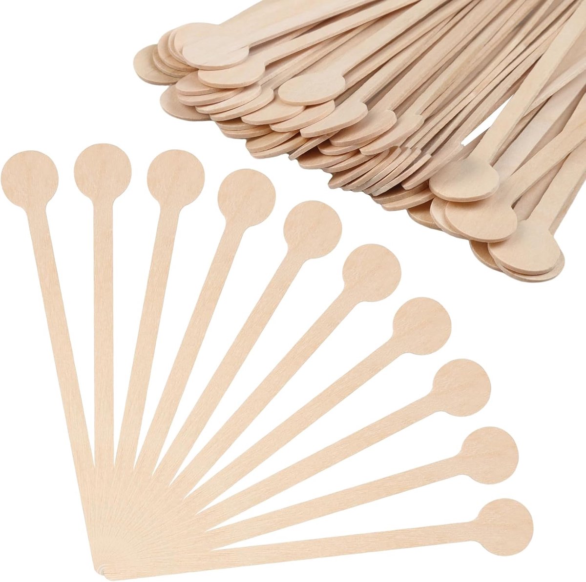 Houten stokjes, ronde handgreep, roerstaafjes, hout, smaakneutrale koffielepel, wegwerp, 15 cm, roerstaafjes, koffie, voor koffie, melk, thee, cocktails, thee, thuis, bars en restaurants