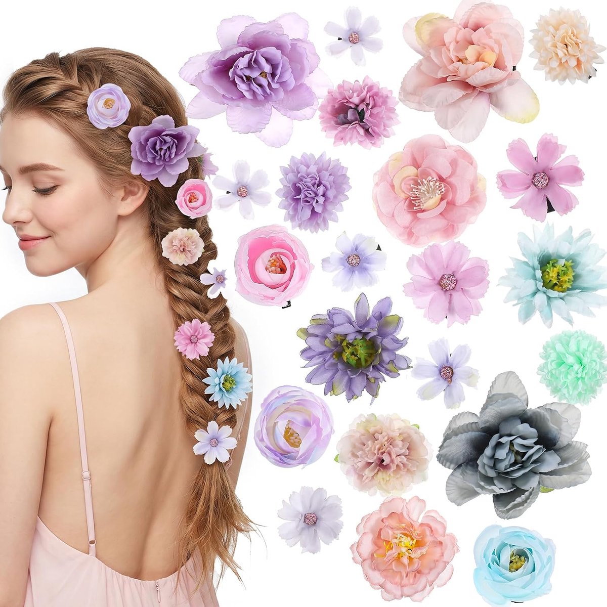 21 stuks bloemen haarspeld bloem veelkleurige bloemen haarclip voor dames en meisjes Hawaï bloem haarclip bloem haaraccessoires voor feest, strand, bruiloft, bruid (blauw, paars, roze)
