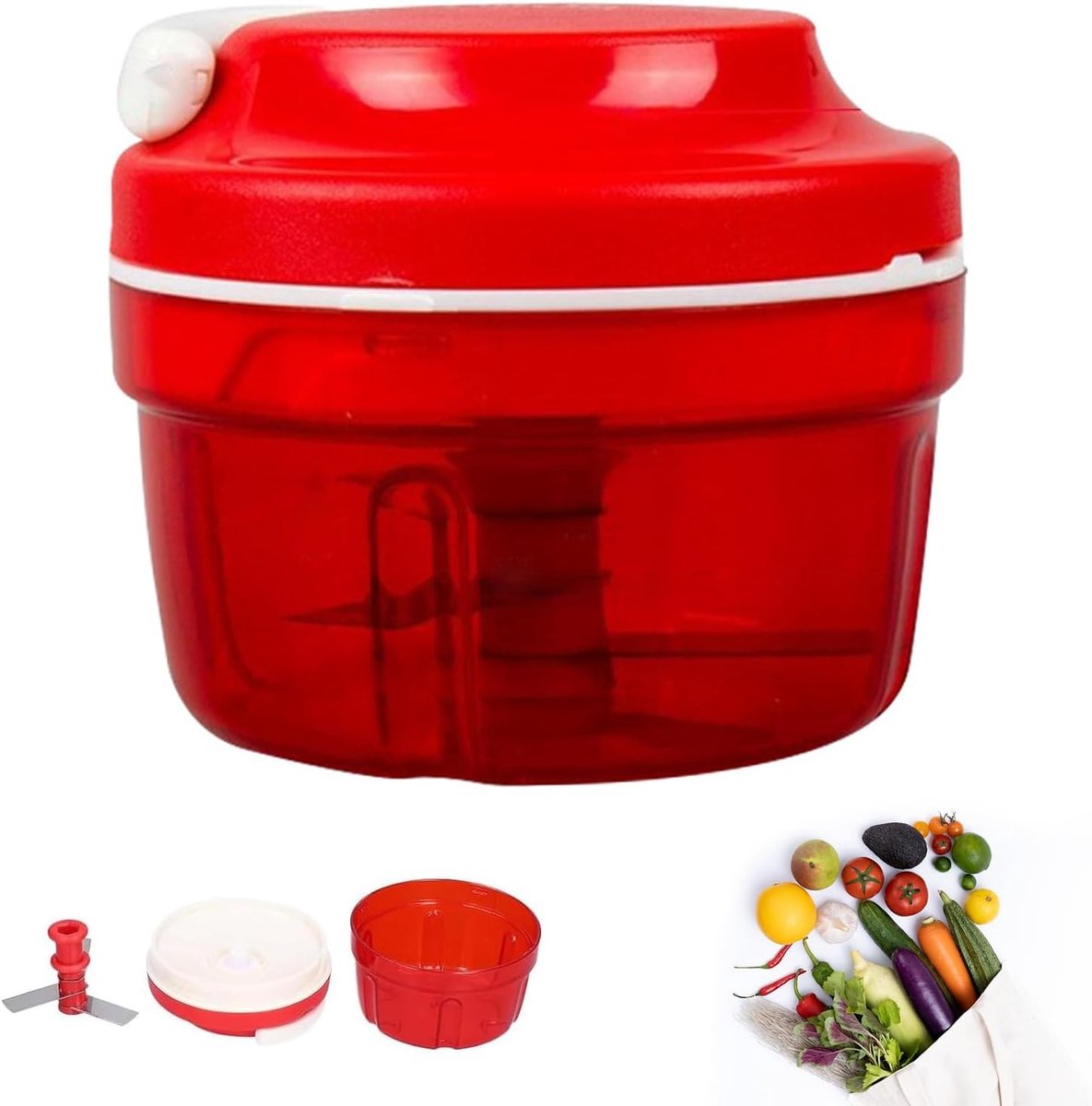 hakmolen met touw, uien- en groentesnijder, multifunctioneel, voor vlees, knoflook, peterselie, handmatige mini-mixer zonder stroom, keukenaccessoires met roestvrijstalen messen