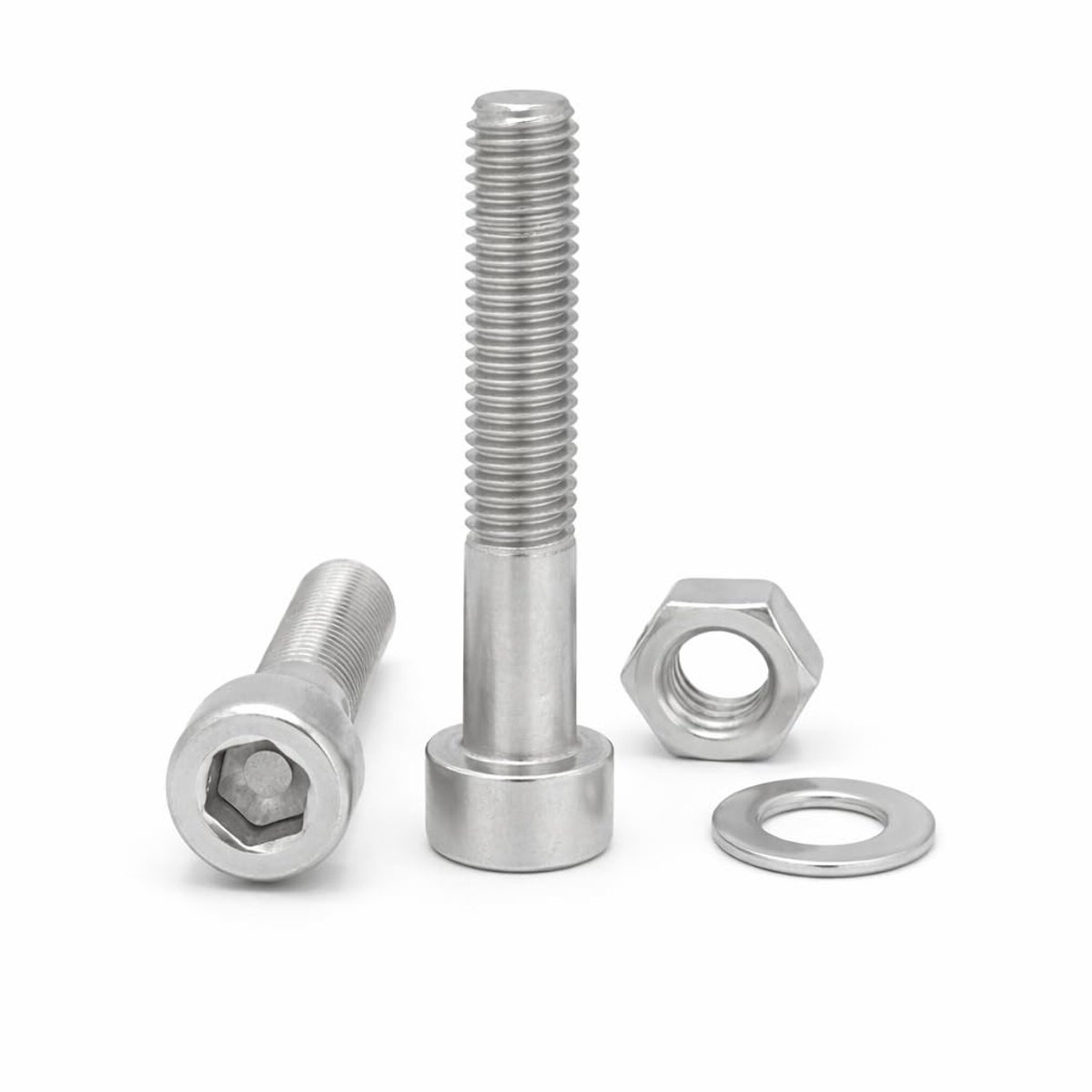 Inbusschroeven met cilinderkop, roestvrij staal (AISI 304), inclusief 100 schroeven met 100 moeren en 100 sluitringen (300 stuks) schroeven met deelschroefdraad, afmetingen M6 x 40 mm