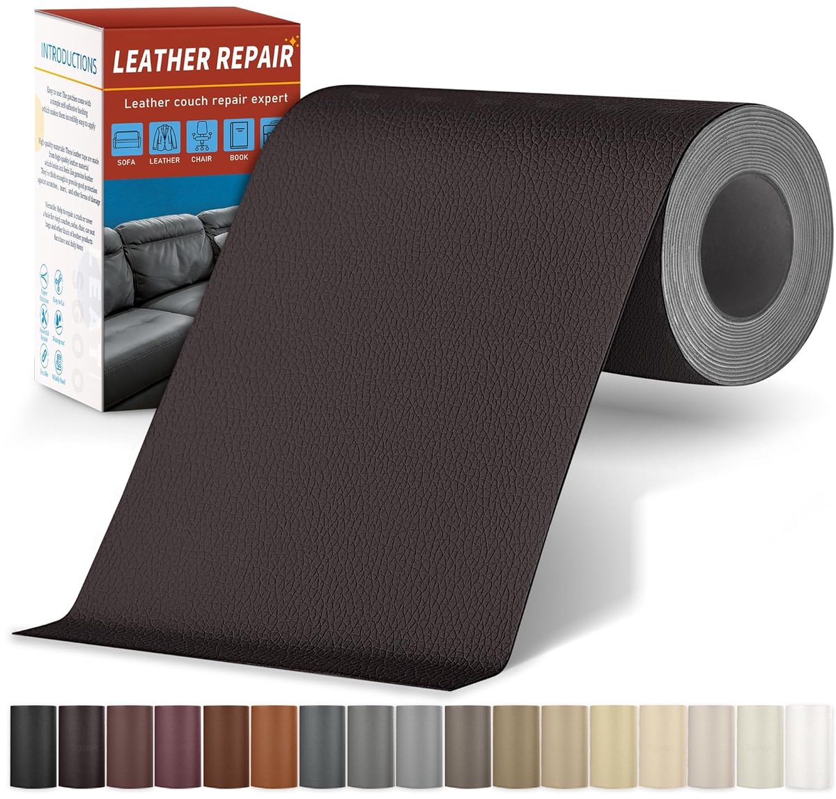 Reparatiepatches voor leer, zelfklevend, lederen patches voor bekleding | 10 x 200 cm, donkerkoffiebruin, zelfklevend, kunstleer, voor bekleding, bank, autostoel, tas, jas
