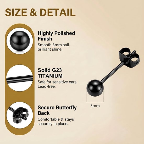 Titanium bolvormige oorstekers, medische oorstekers, goud, zilver, 3 mm, 4 mm, 5 mm, 6 mm, hypoallergeen, ronde kogeloorbellen voor gevoelige oren, voor dames en heren — afbeelding 2