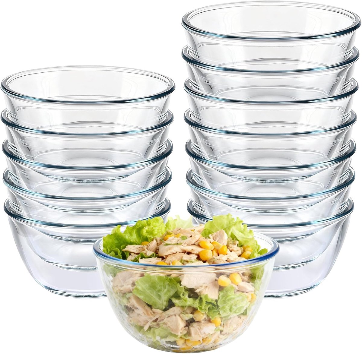 12 Stuks Saladekom Glas, 500 ml Glazen Kommen Transparante Kom voor Salade Soep Fruit Dessert Keuken Tafel Restaurant Thuis Buffet Dagelijks Gebruik
