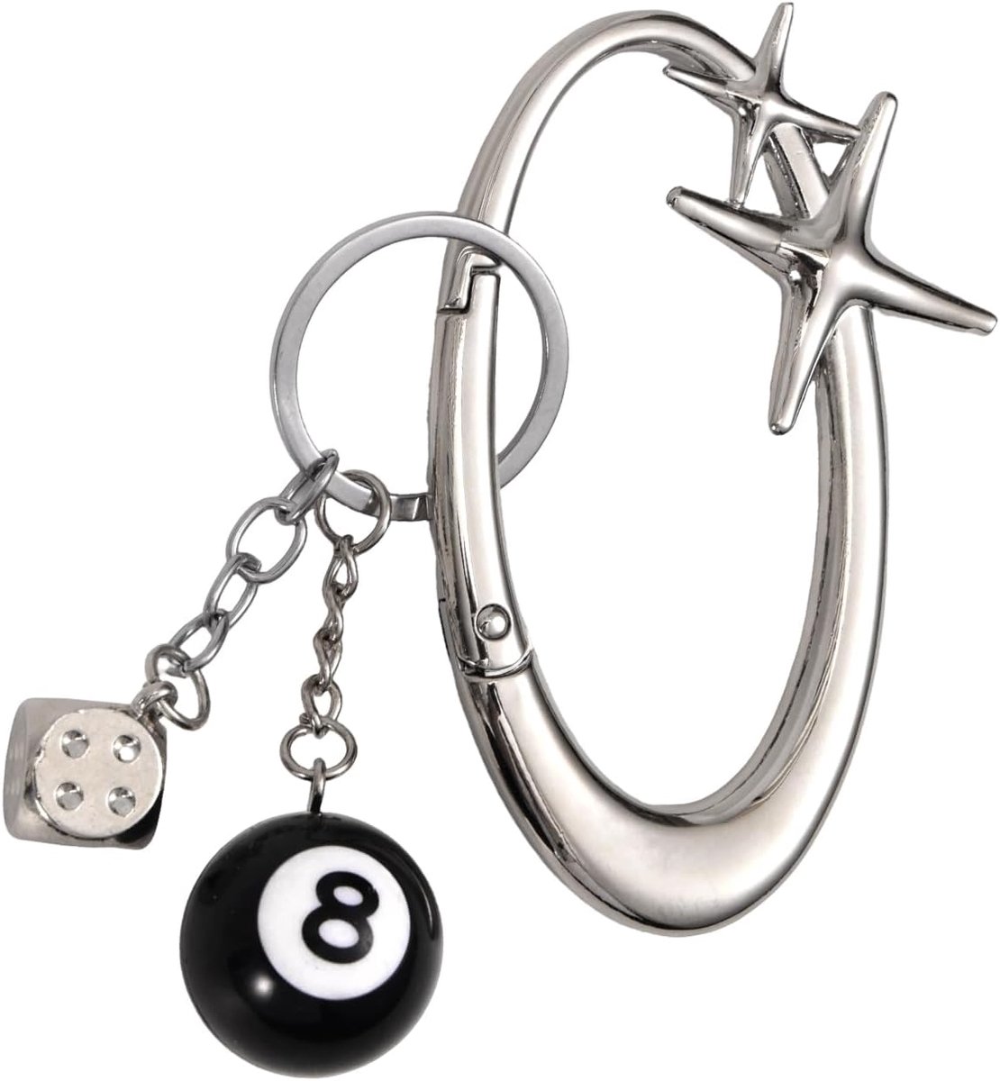 Metalen Starlight Karabijnhaak, Zwarte 8 Ball Dice Charm Sleutelhanger Stijlvolle Stervormige Riemlus Sleutelhanger voor Vrouwen Mannen Handtas Decoratie