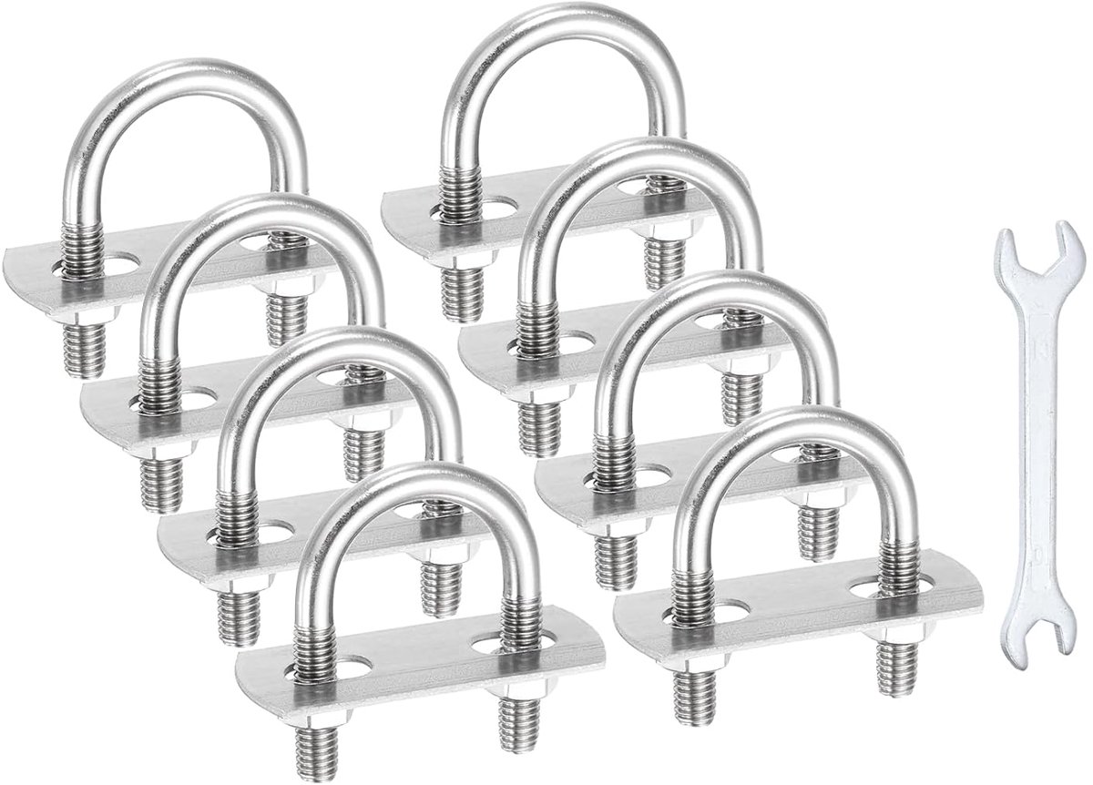 U-bouten M6 binnenbreedte 22 mm lengte 41 mm U-bouten van roestvrij staal 304 met plaatmoeren en sleutel voor aanhanger, boot, zeilbootas