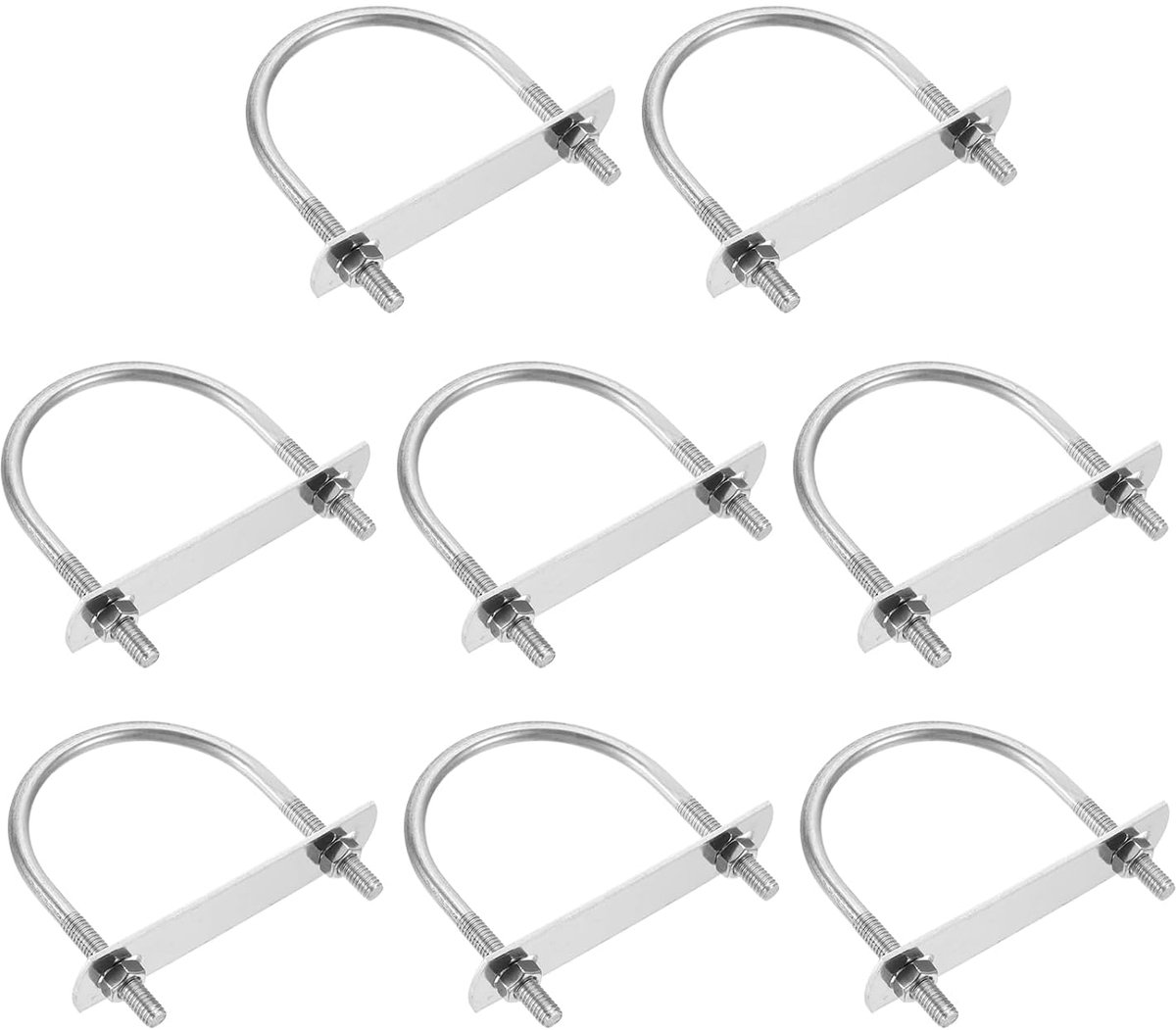 U-schroeven, rond, M6, 8 stuks, 57 mm, binnenbreedte 77 mm, lengte U-schroeven van roestvrij staal 201, met platen en moeren voor auto, boot, zilver