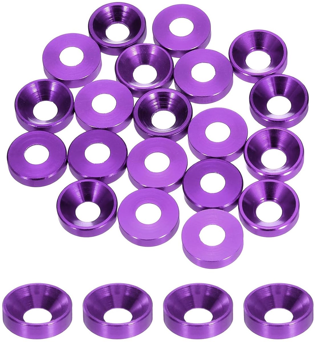 Verzonken sluitringen M4 diameter gat 4,1 mm / 0,16 aluminium afdichtingen afdichting ring kop kop voor Rc/FPV/PC/mechanische drone-schroeven modelonderdelen 20 stuks (paars)