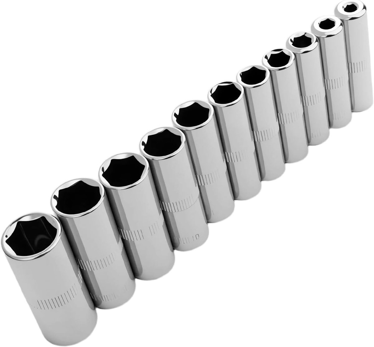 11 stuks dopsleutel-inzetset van chroom-vanadium-staal, steeksleutel 1/4 inch, zeskant 4-13 mm met mat chroomoppervlak, voor auto, machineonderhoud
