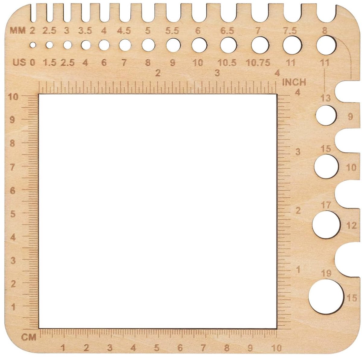 15 x 15 cm breinaald gauge naaldmaat voor haaknaalden breinaaldmaat breigereedschap naaldmeter breinaald liniaal liniaal liniaal hout meetinstrument 2-15 mm voor het meten van de breigraad