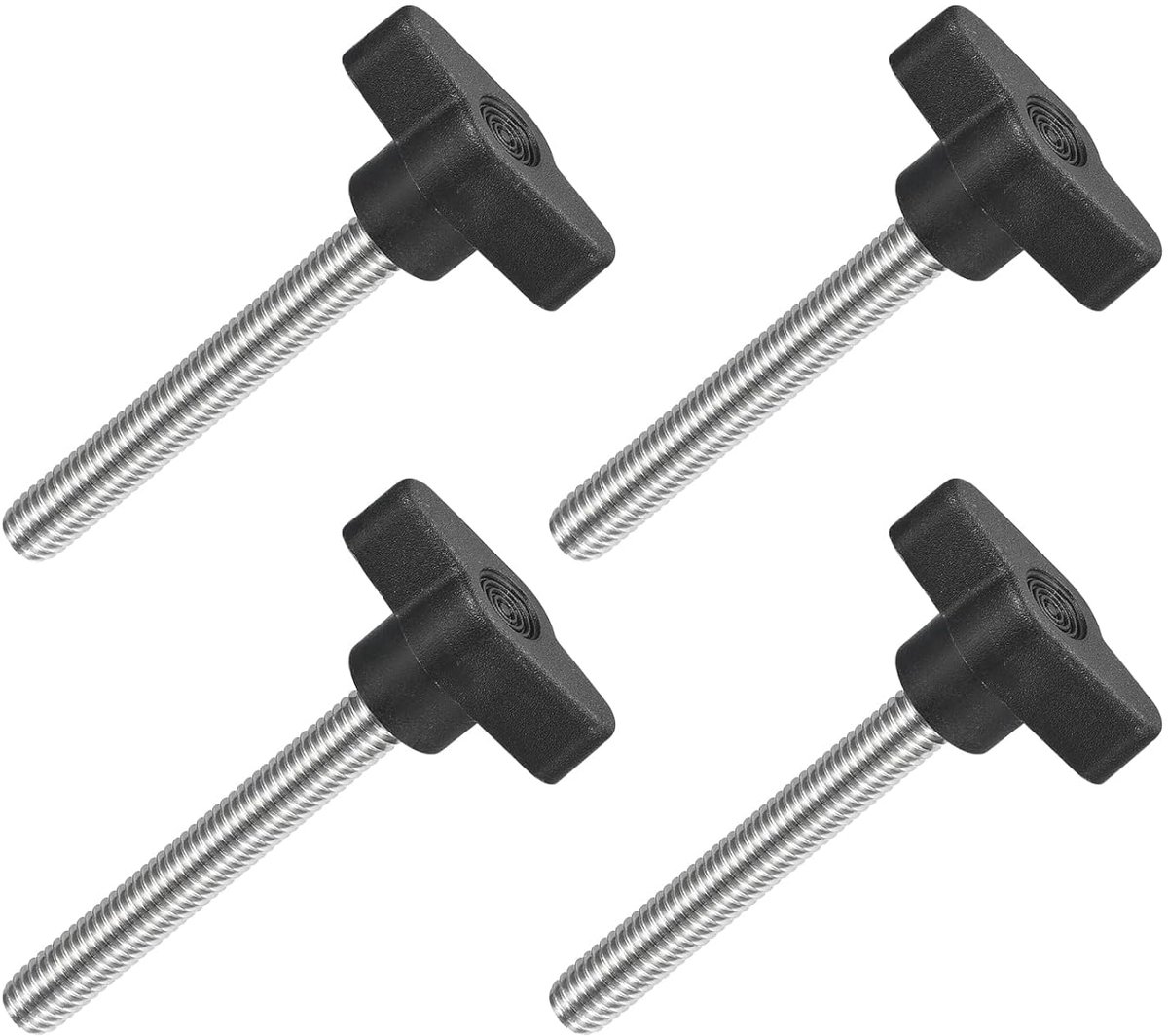 4 stuks T-vleugelgrepen met vlinder, spanknop schroef M8 x 60 mm buitendraad schroeven roestvrij staal 304 handvat 36 mm diameter voor reservegreep, zwart