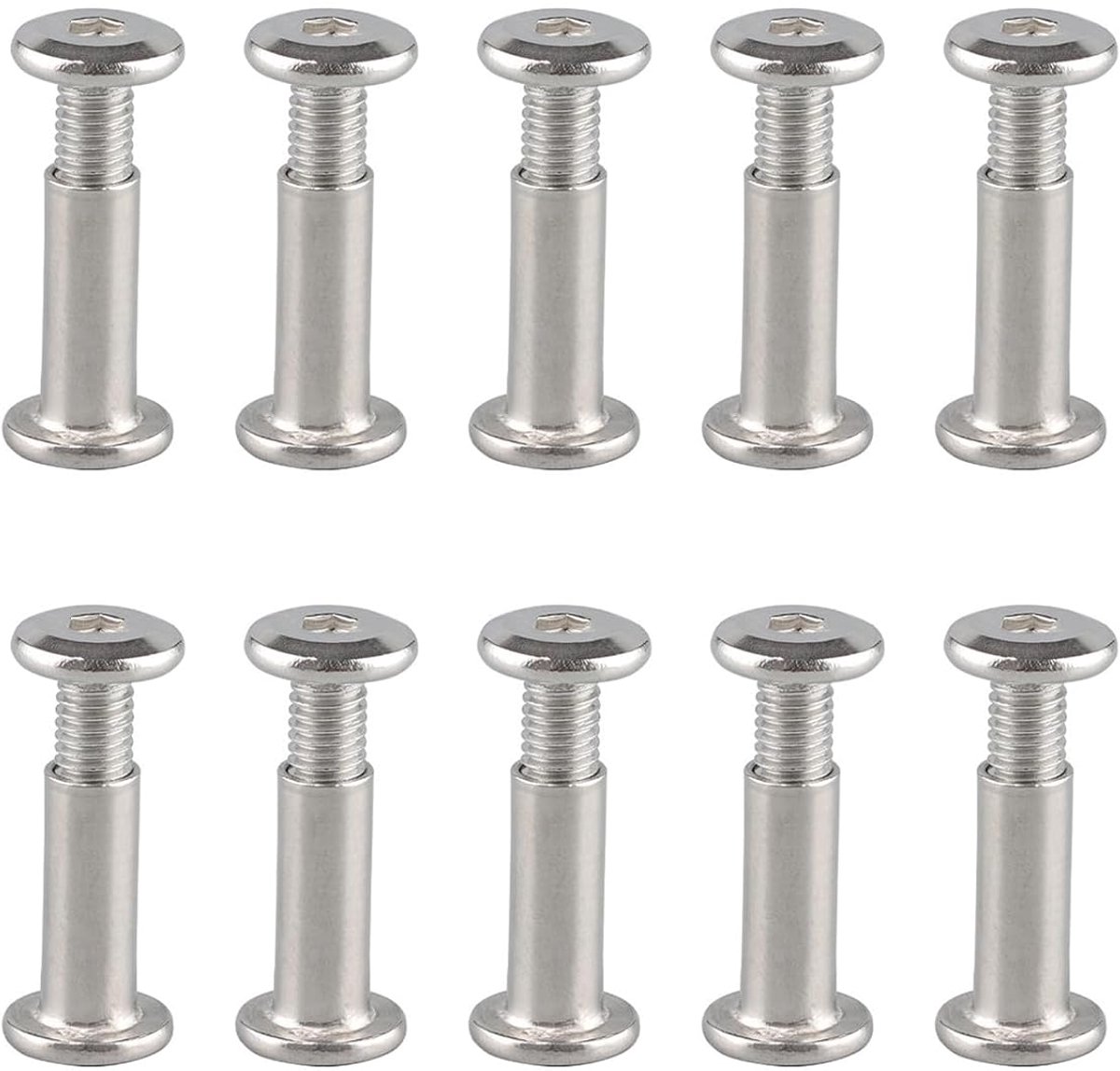 10 stuks verbindingsschroeven M6 x 40 mm, diameter 8 mm, hulsschroeven, meubelschroeven, roestvrij staal, A2, V2A, verbindingsschroeven, voor kasten, houten planken