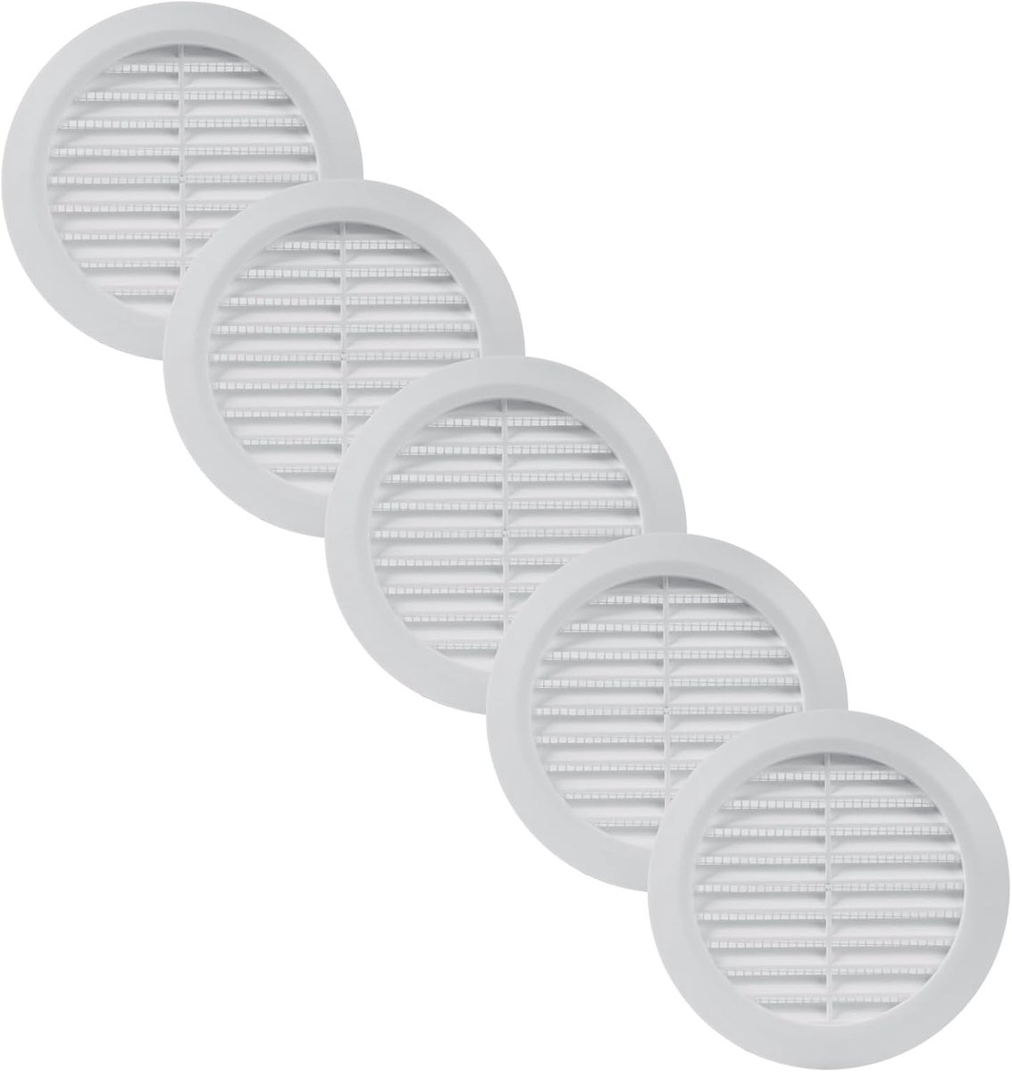 Systems 5 stuks 100 mm wit ventilatieafdekking – Ronde ventilatiesleuven – Roosterafdekking – Geïntegreerde insectenbescherming – HVAC-ventilatieopeningen voor badkamer, thuiskantoor, keuken