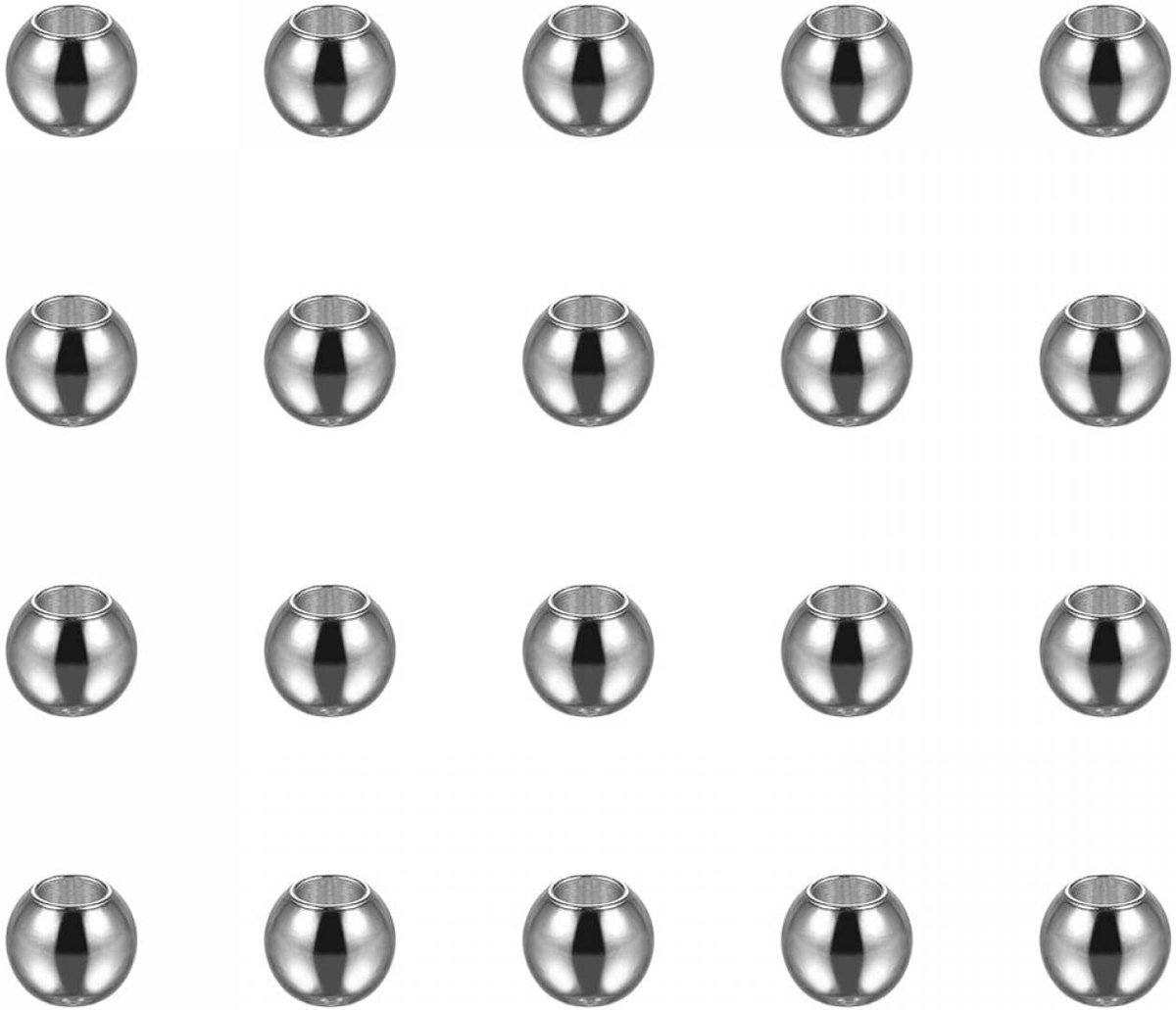 Kralen, 5 mm, roestvrij staal, 2,5 mm, gatdiameter voor knutselwerk, zilverkleurig