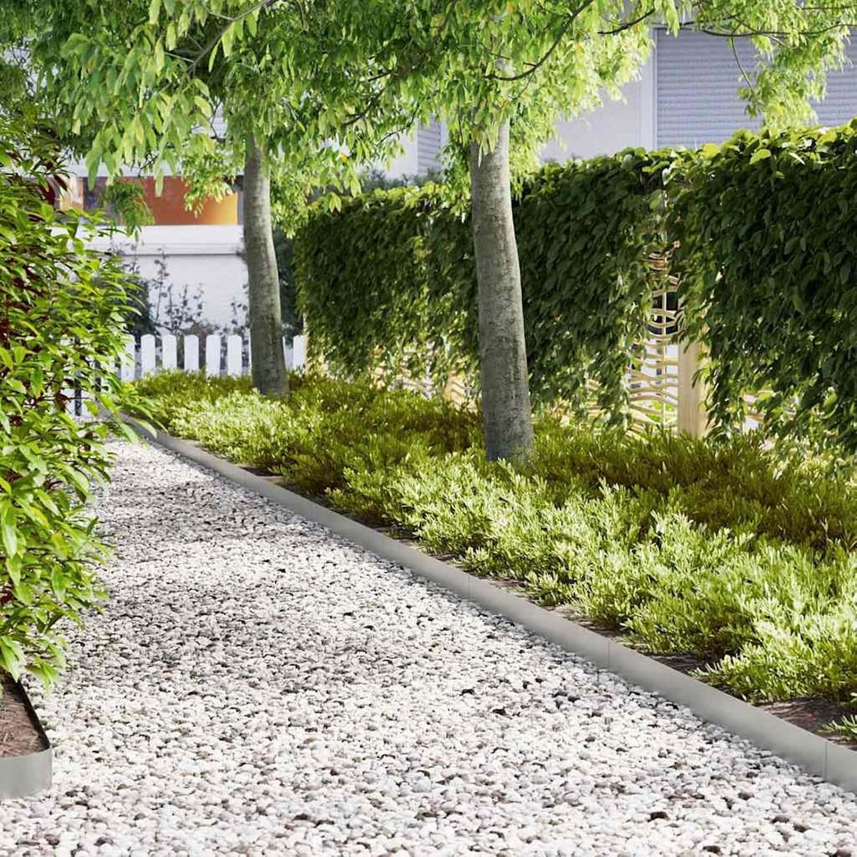 20 stuks, weerbestendige zilveren tuinrandlijst van verzinkt staal, 100 cm lang, voor het afbakenen van gazons en bloembedden
