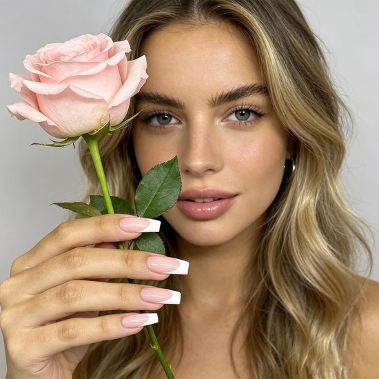48 stuks press on nails, French nagels, middellang, creatieve nepnagels met wit hart, kunstnagels, herbruikbare kunstnagels om op te plakken, voor vrouwen, doe-het-zelf manicure — afbeelding 4