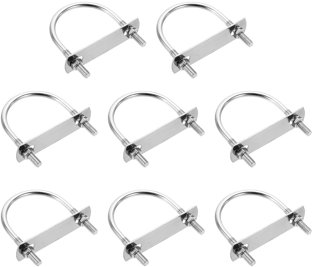 U-bouten 8 sets 51 mm (2,01 ") binnenbreedte 70 mm (2,76") lengte 201 roestvrij staal U-klem bouten met platen en moeren voor auto trailer boot trail zilver
