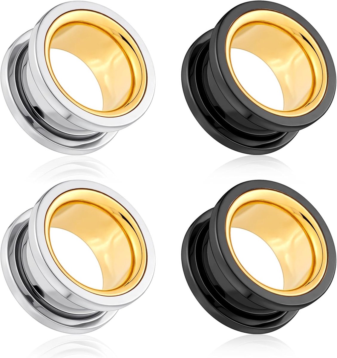 Tunnelset, flesh oorgauges, double flared stretching, schroef, klassieke oorexpanders, voor dames en heren, 3 tot 25 mm