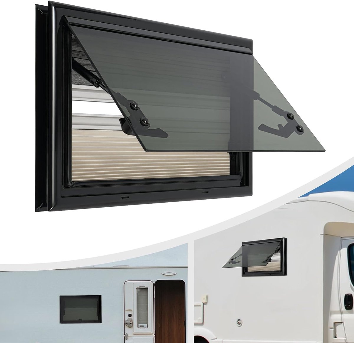 RV raam 500 x 300 mm - aluminium - met insectenbescherming - ideaal voor camper - SnelShoppen