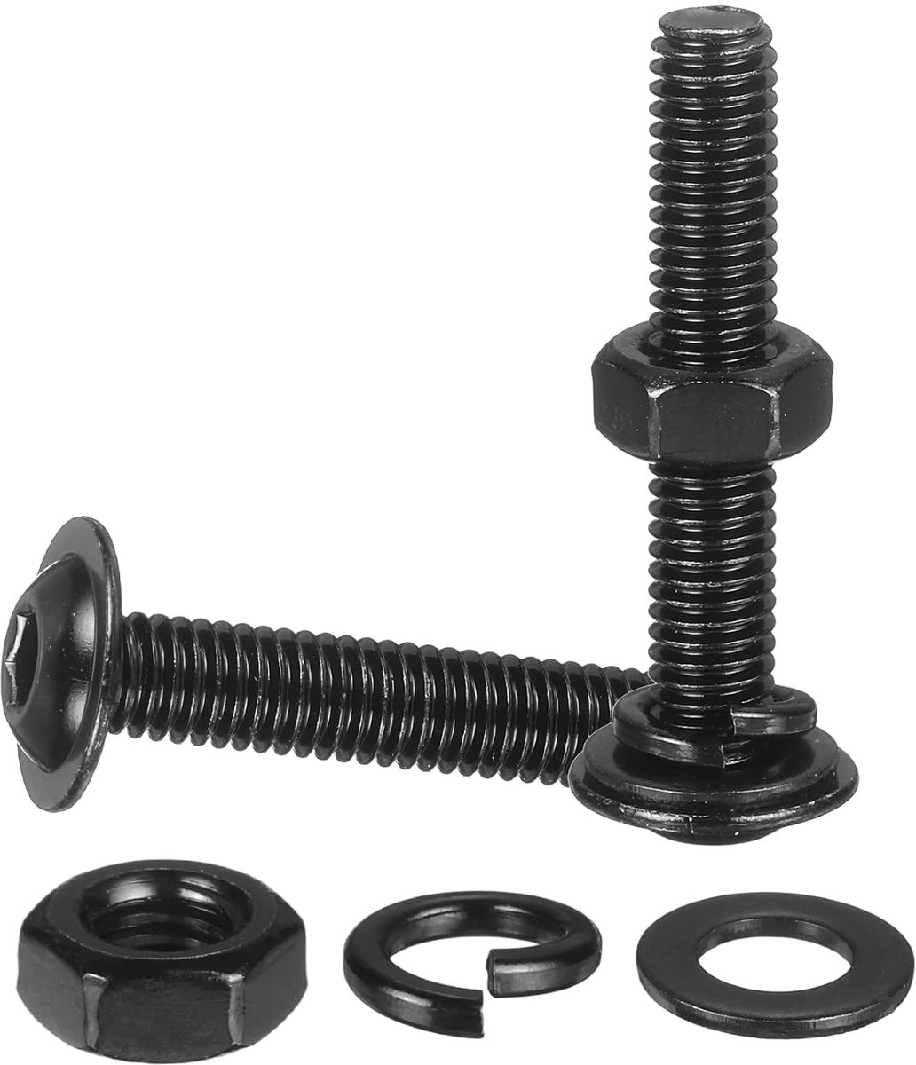20 x knopschroeven met flens M6 x 45 mm, roestvrij staal 304, zwart, 18-8 zeskantschroeven, moeren, platte en borgringen