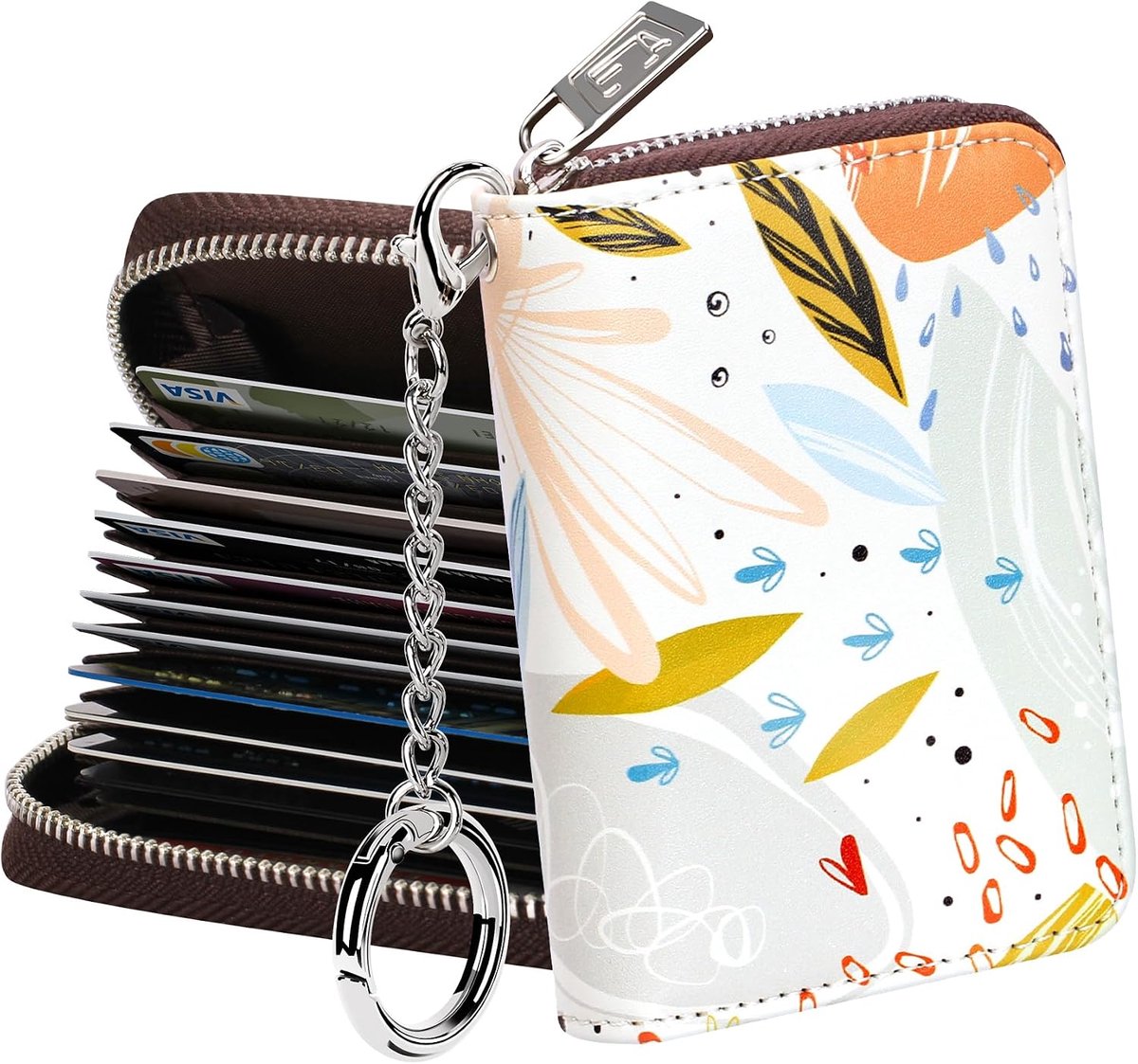 Creditcard-portemonnee, Rits kaarthouder voor mannen-vrouwen, RFID-blokkering, Sleutelhanger, 15/16 slots, Compact formaat