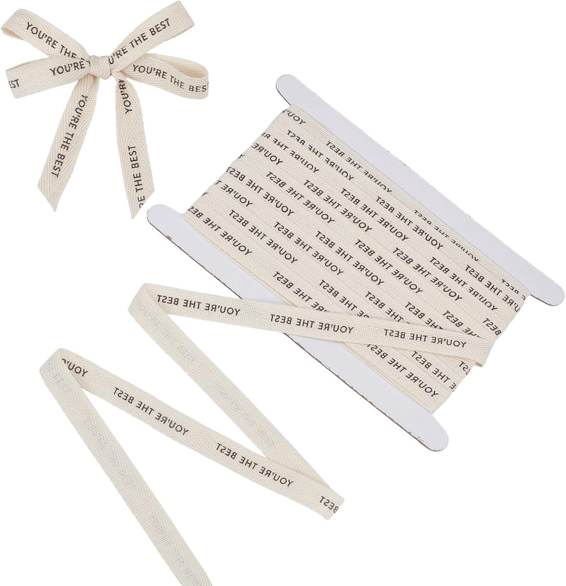 Linten Du bist das beste, natuurlijke visgraatlint 0,59 inch, beige katoenen twill lint voor geschenkverpakkingen