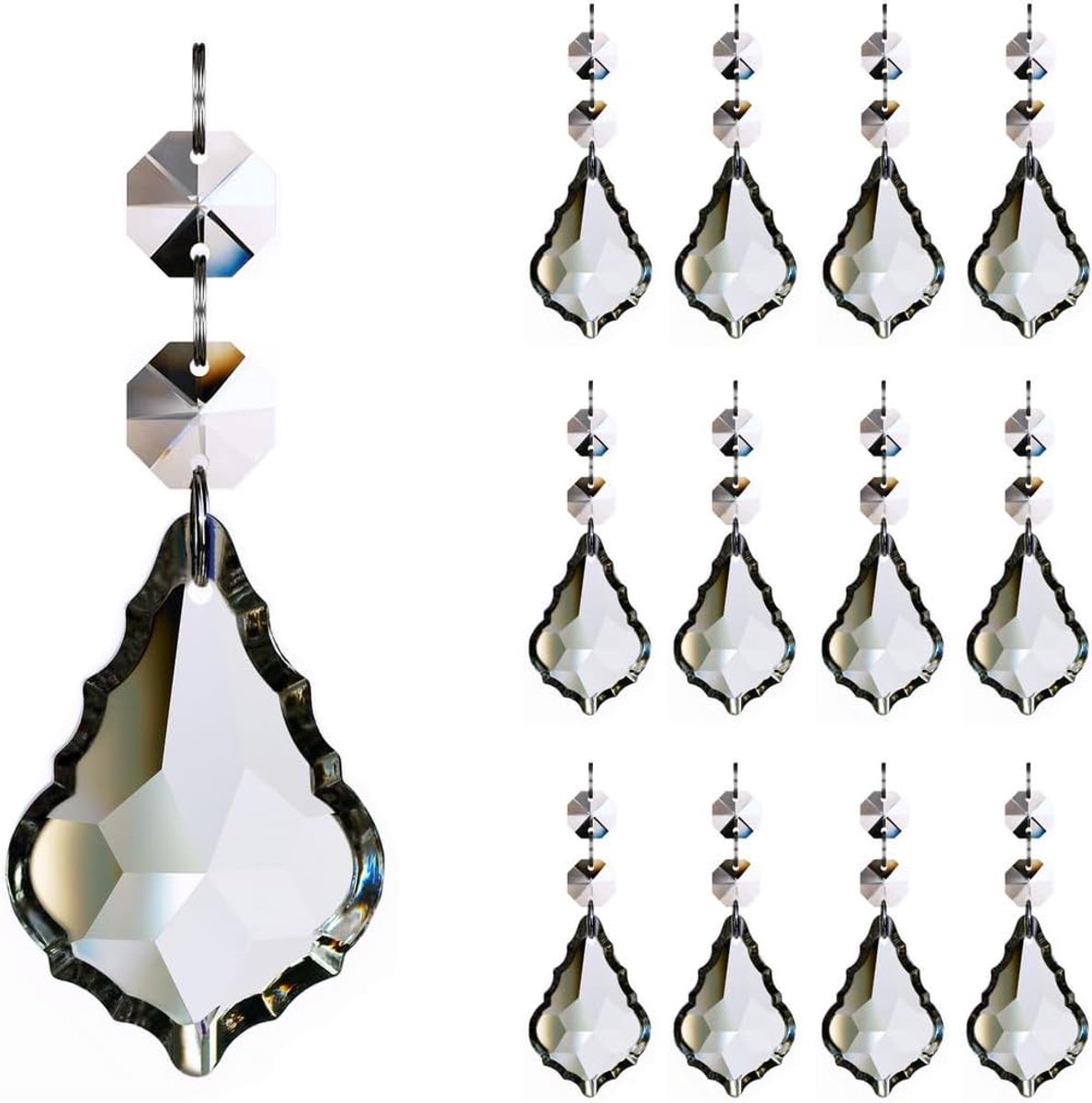 12 stuks esdoornblad kristallen kroonluchter prisma hanger onderdelen, 63mm hangende kristallen kralen voor kroonluchter bruiloft decoratie helder