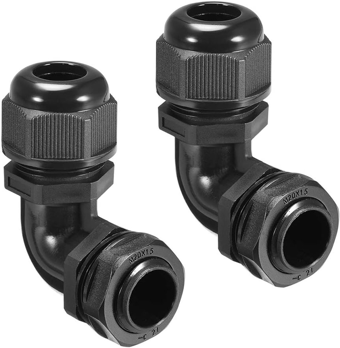 Sourcing map 2 stuks M32 kabelschroefverbinding, 90 graden IP68 verbinding van nylon voor een diameter van 18 mm - 25 mm M20, for 6-11mm
