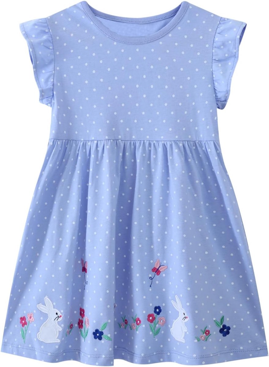 Kinderdress Korte Mouw Maat 85-140 - Katoen - Schattig Patroon - Ideaal voor Zomer - ShopVlot
