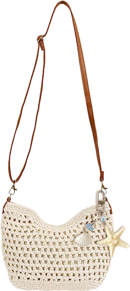 Schoudertas dames - zomer, boho-stijl - stro, verstelbare schouderriem - perfect voor strand - ShopVlot
