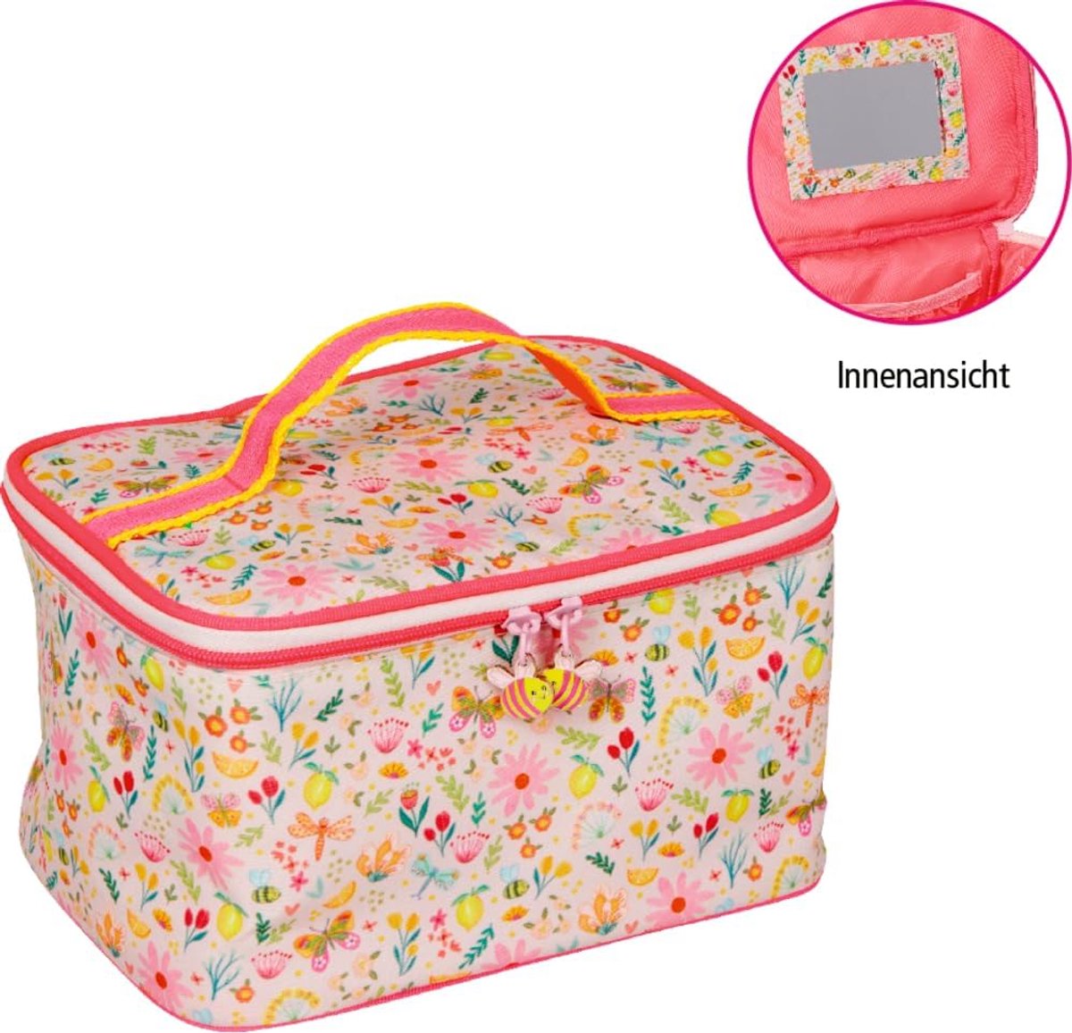 Beauty Case - Blümchen - Meerkleurig - Met geïntegreerde spiegel - Perfect voor make-upaccessoires - ShopVlot