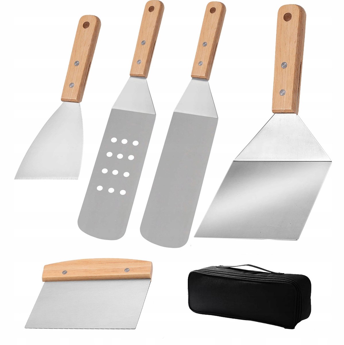 Merkloos 5-delig RVS Grillgereedschap Set met Opbergtas