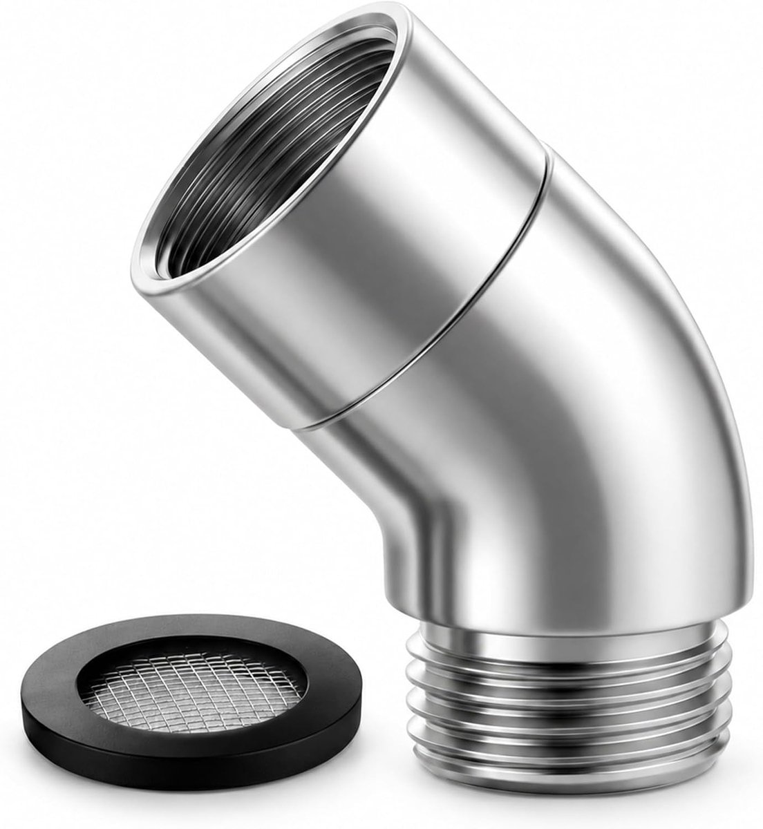 Douchekopadapter 135 graden - massief messing - verchroomd - handdoucheverlenging voor optimale douchehoek - ShopVlot