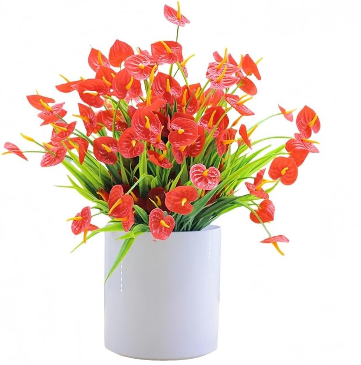 Kunstbloemen boeket - 5 bundels anthurium en calla lelies - Real touch materiaal - Perfect voor decoratie - ShopVlot